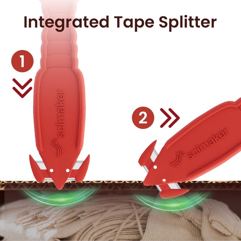 scimaker Safety Box Cutter Knife, 12 PCS Stainless Steel Lobster Safety Utility Cutter with Ergonomic Film Cutting Blade for Box, Carton, Shrink Wrap - Image 4